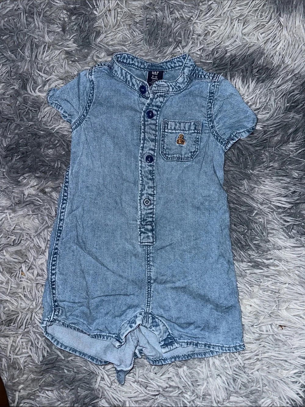 GAP Denim Blue Baby Short Romper with Chest Pocket